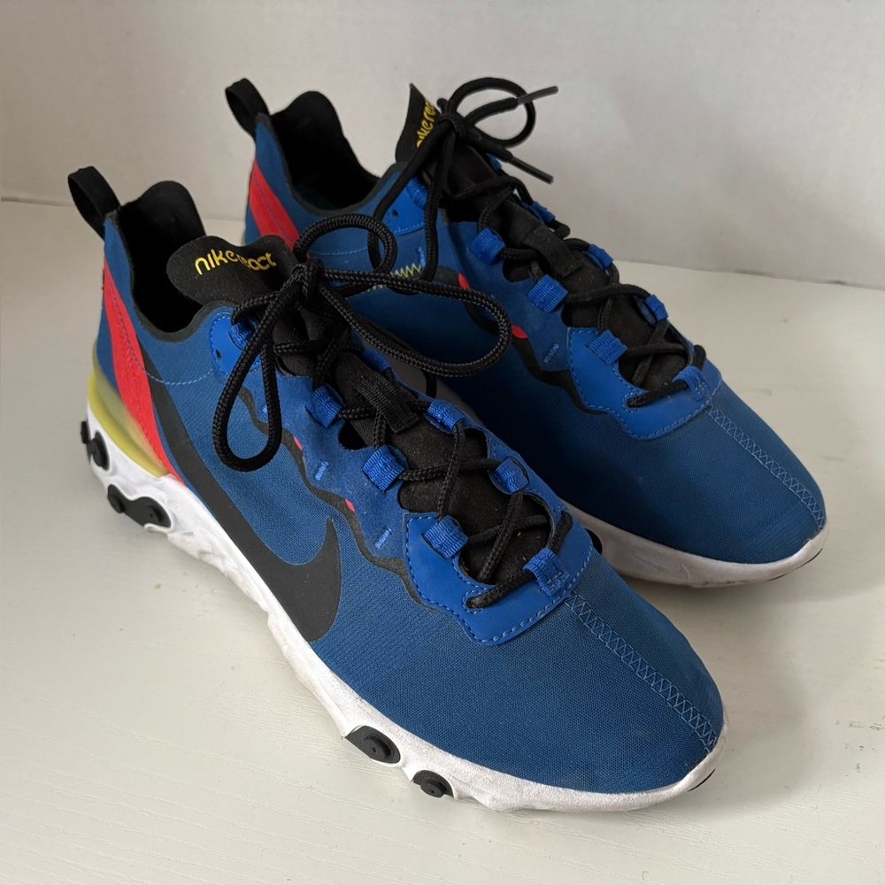 Nike REACT 55 Game Royal Blue and Red Athletic Sneakers US MENS SIZE 10